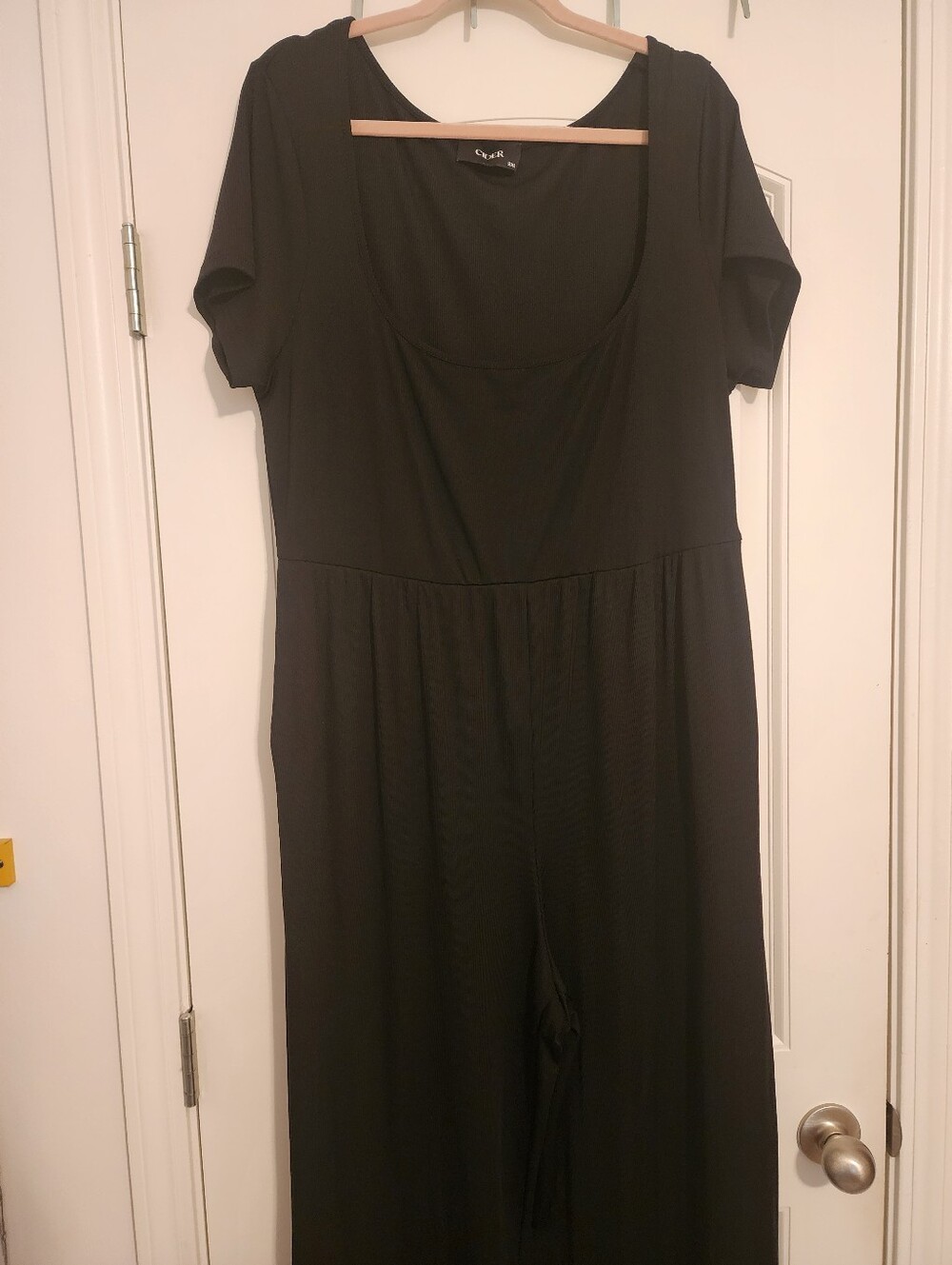 Cider Black Ribbed Knit Short-Sleeve Jumpsuit Stretchy 2X Scoop Neck